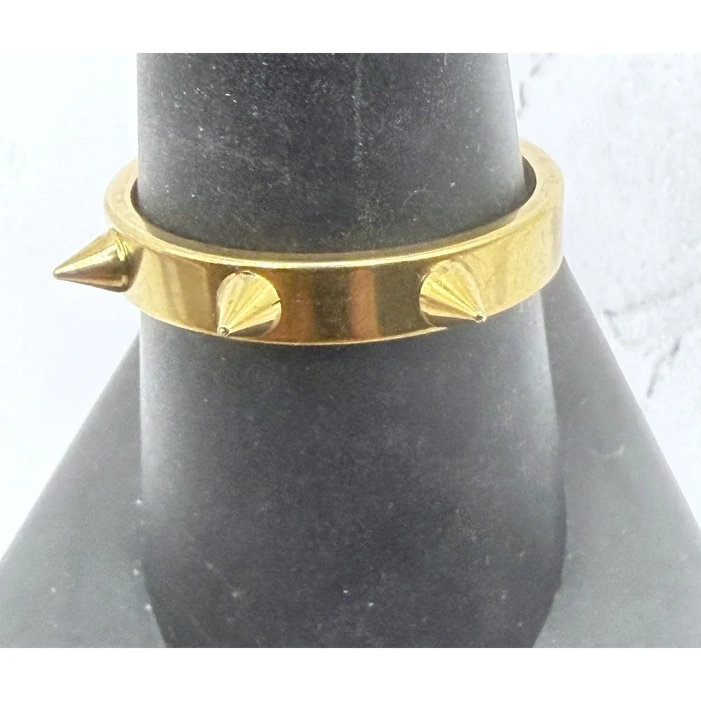 Gold Tone Spike Band Ring Size 9 Edgy Punk Statement Ring